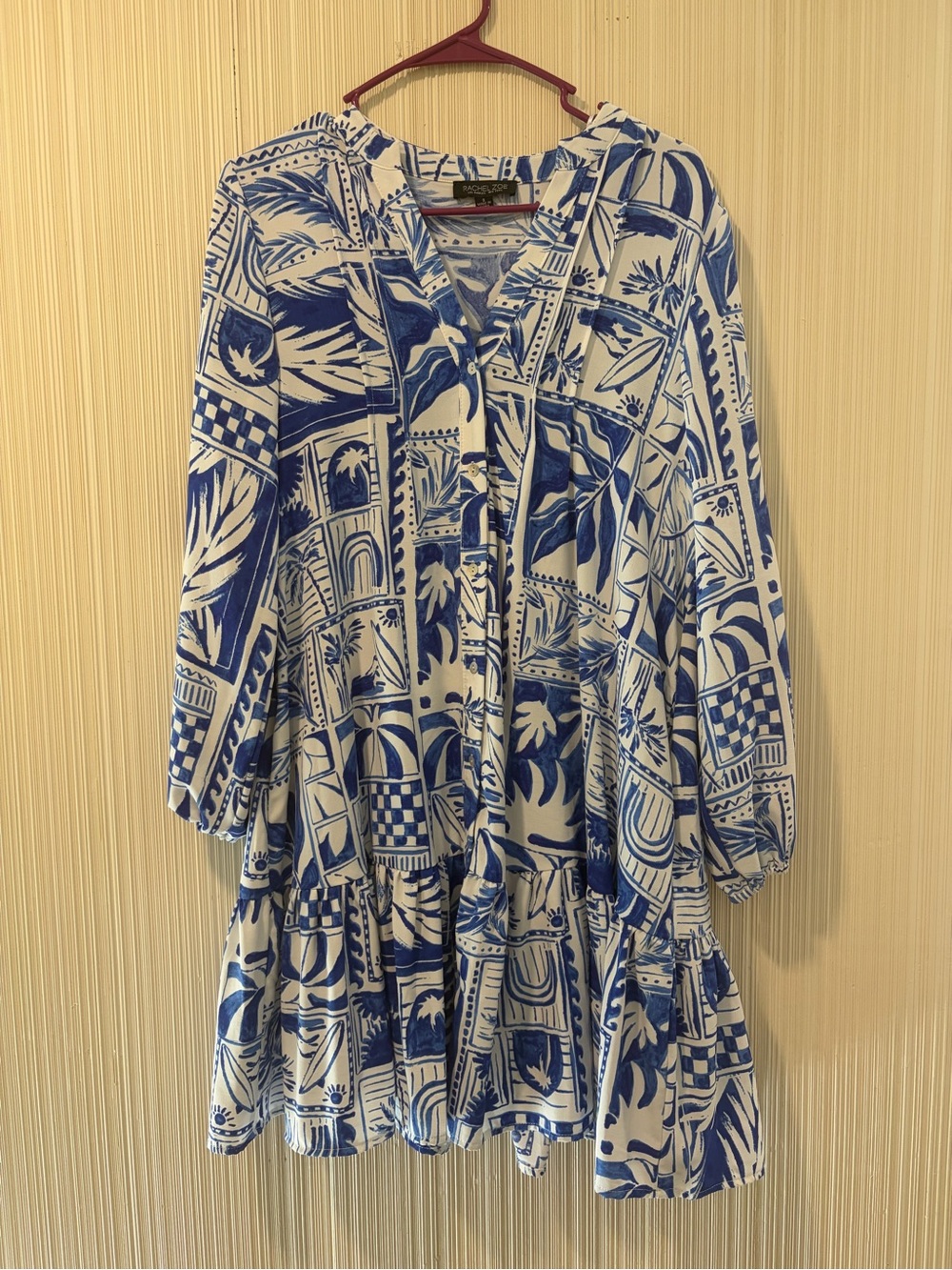 Blue and White Patterned Mini Dress